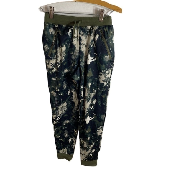 Under Armour Sweatpants Joggers Medium Youth Kids Green Cream Drawstring - Picture 1 of 5